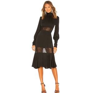 Milly Arianna Python Lace Dress Black Midi Long Sleeve Cocktail Party Size 4